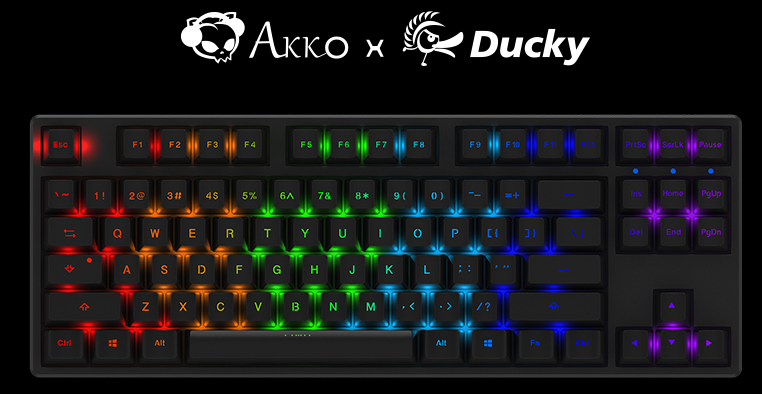 Akko与Ducky发布One 87RGB银轴PBT二色机械键盘